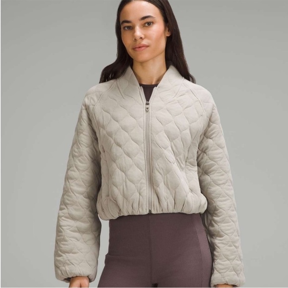 lululemon athletica Jackets & Blazers - Lululemon Quilted Riverstone Taupe Bubble Shaped Cropped Bomber Jacket Size 8